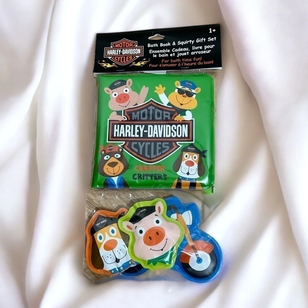 Harley Davidson Chopper Critters Bath Toy Set NEW Kids Baby Toy Book Washable